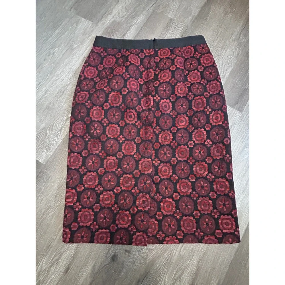 Boden Red Black Jacquard Floral Pencil Skirt US 8L Lined Knee Length Academia